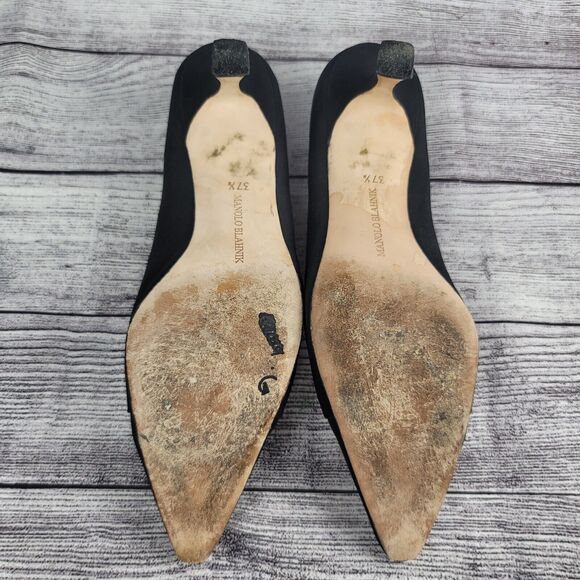 Manolo Blahnik Black 2" Heels Rhinestone Buckle Pointed Toe size 37.5 (7.5 US) - Picture 9 of 16